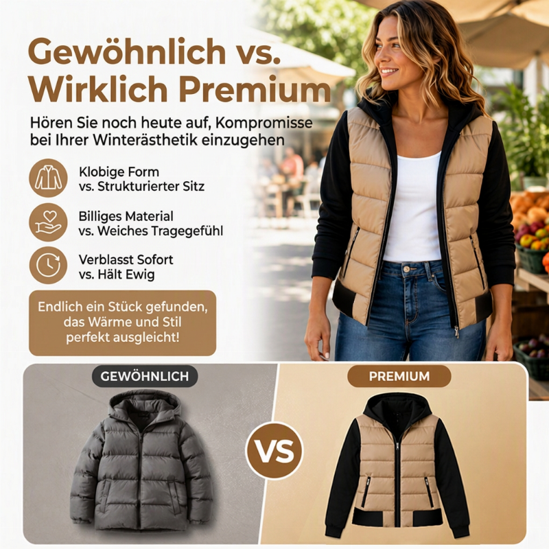 Damen Farbblock gesteppte Kapuzenjacke