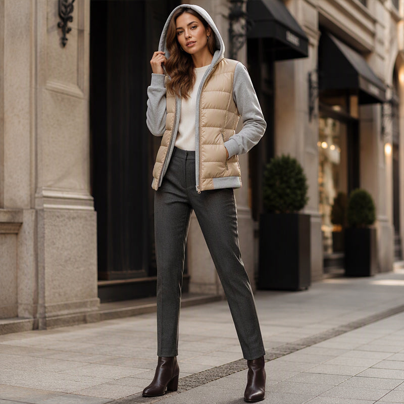 Damen Farbblock gesteppte Kapuzenjacke