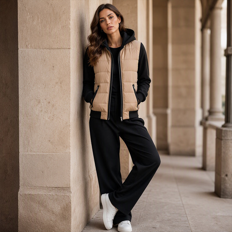 Damen Farbblock gesteppte Kapuzenjacke