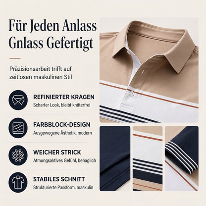 Herren-Langarm-Poloshirt mit Colorblock- und Streifen-Design