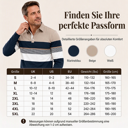 Herren-Langarm-Poloshirt mit Colorblock- und Streifen-Design