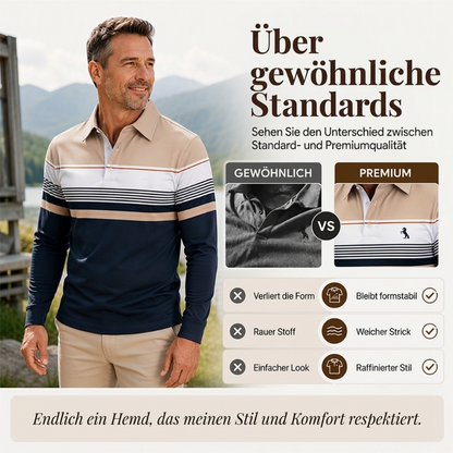 Herren-Langarm-Poloshirt mit Colorblock- und Streifen-Design