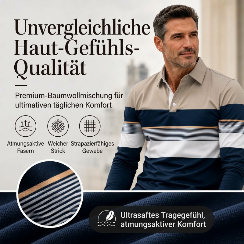 Herren-Langarm-Poloshirt mit Colorblock- und Streifen-Design