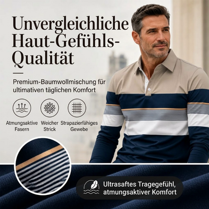 Herren-Langarm-Poloshirt mit Colorblock- und Streifen-Design