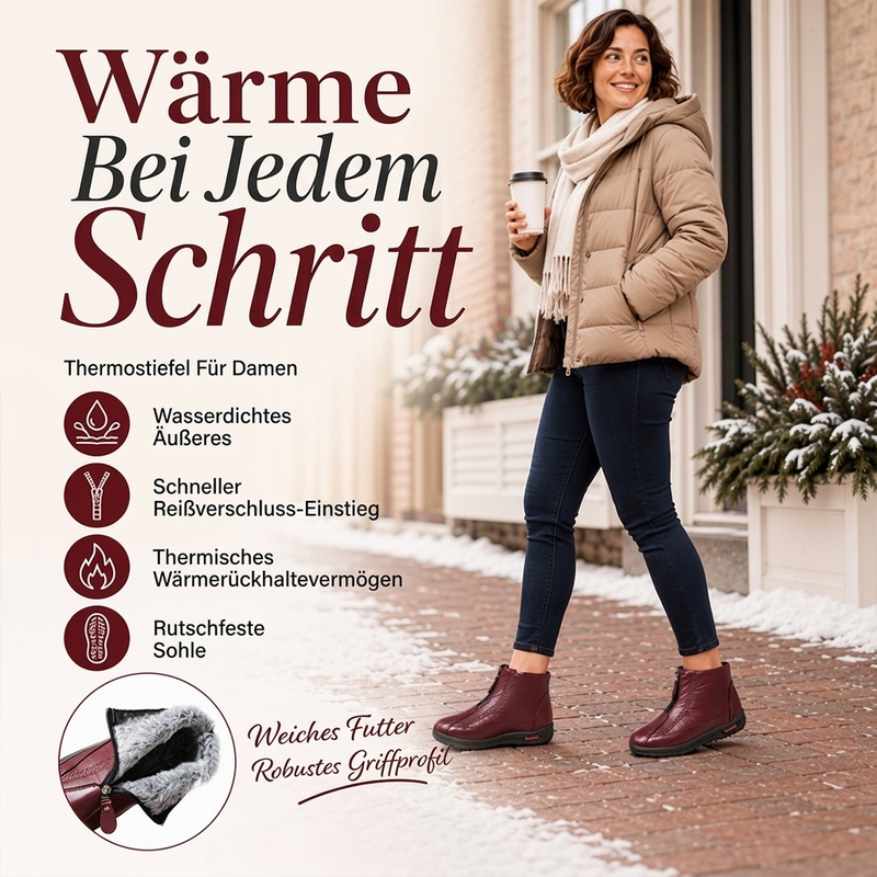 Damen Winterstiefeletten mit Frontreißverschluss und Plüschfutter
