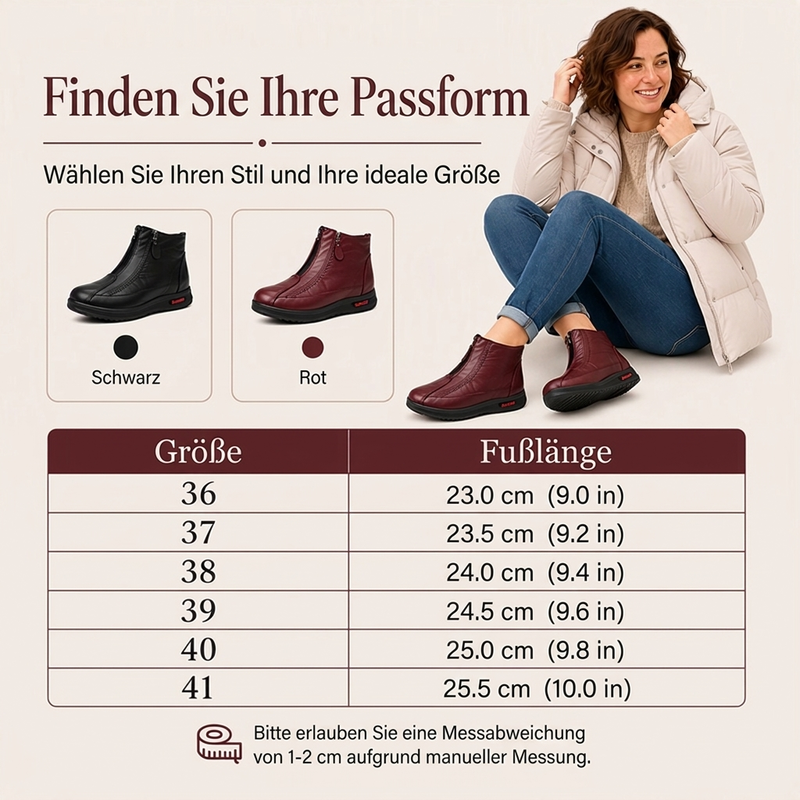 Damen Winterstiefeletten mit Frontreißverschluss und Plüschfutter
