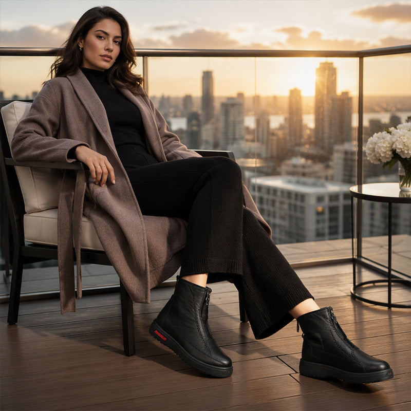 Damen Winterstiefeletten mit Frontreißverschluss und Plüschfutter