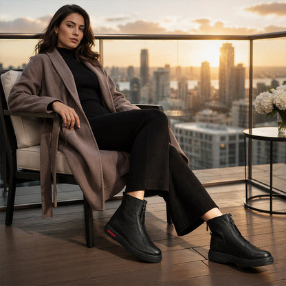 Damen Winterstiefeletten mit Frontreißverschluss und Plüschfutter
