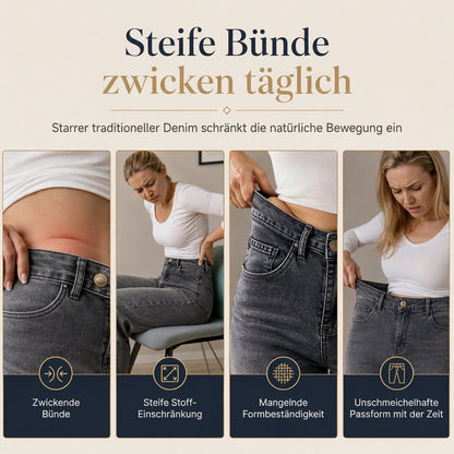 Damen-High-Waist-Wide-Leg-Jeans mit Stretch und Zierknöpfen