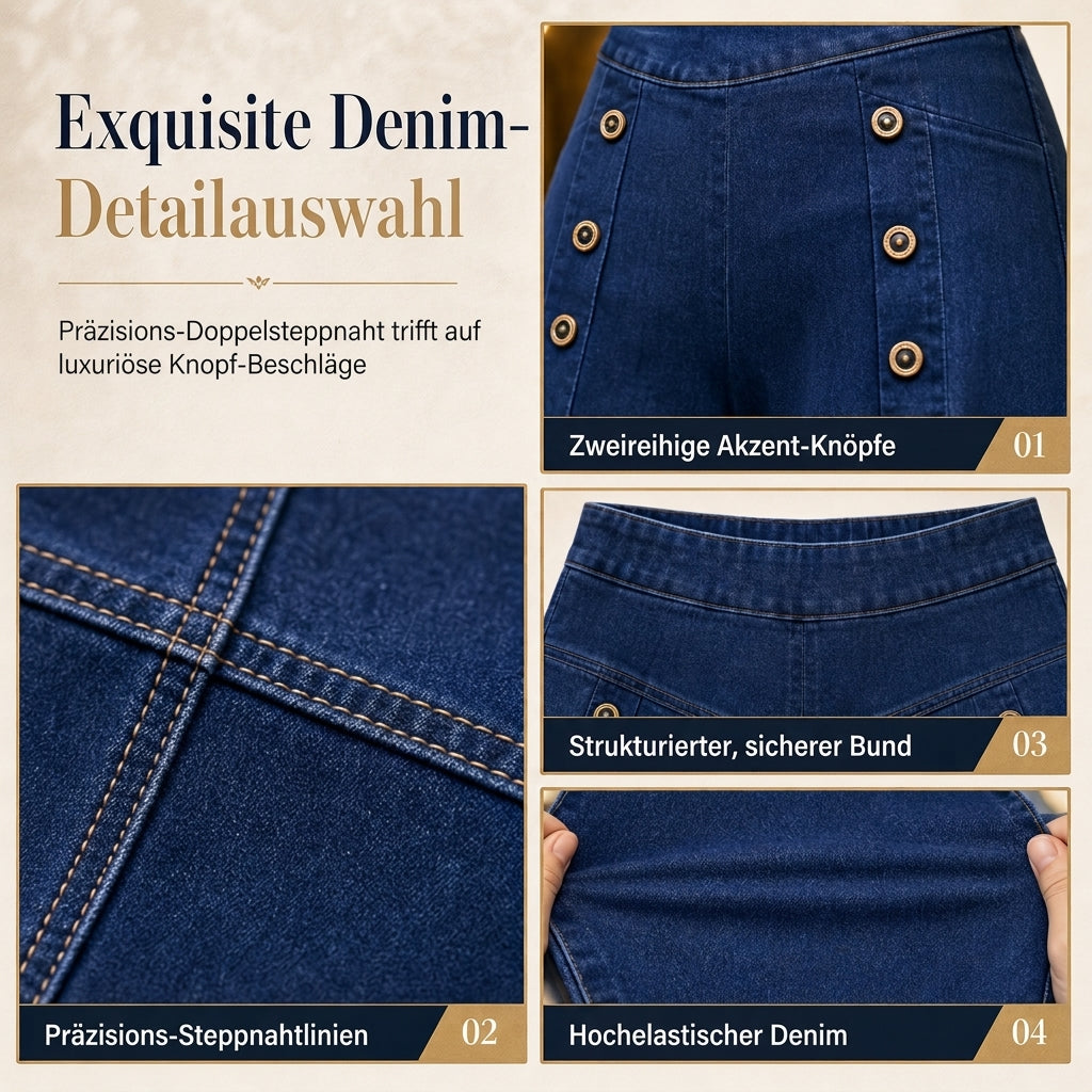Damen-High-Waist-Wide-Leg-Jeans mit Stretch und Zierknöpfen
