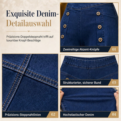 Damen-High-Waist-Wide-Leg-Jeans mit Stretch und Zierknöpfen