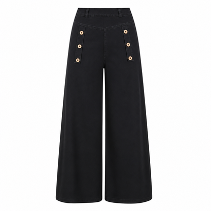 Damen-High-Waist-Wide-Leg-Jeans mit Stretch und Zierknöpfen