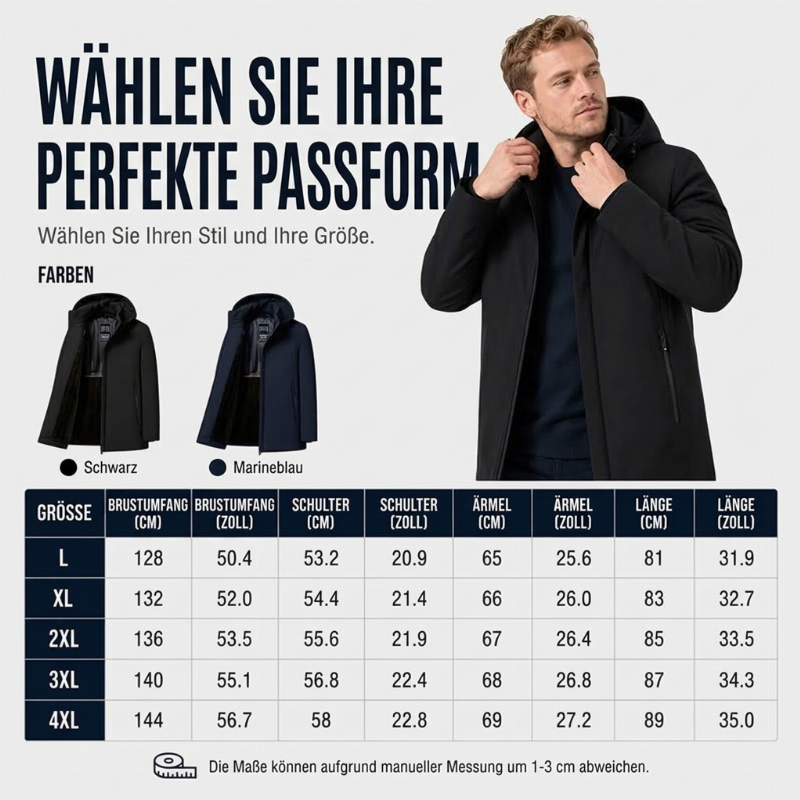 Winterjacke für Herren mit warmem Futter und Kapuze