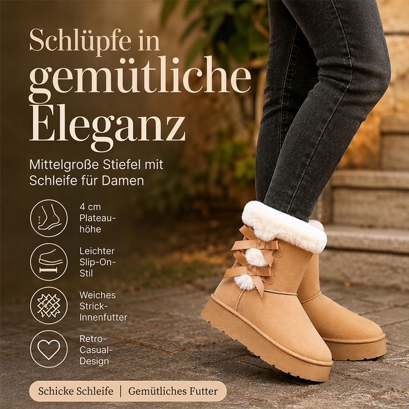 Damen Plateau-Winterboots mit Schleifen und Plüschfutter