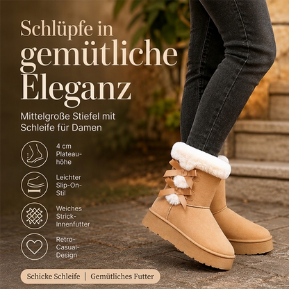 Damen Plateau-Winterboots mit Schleifen und Plüschfutter