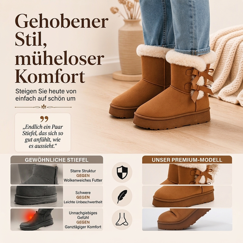 Damen Plateau-Winterboots mit Schleifen und Plüschfutter
