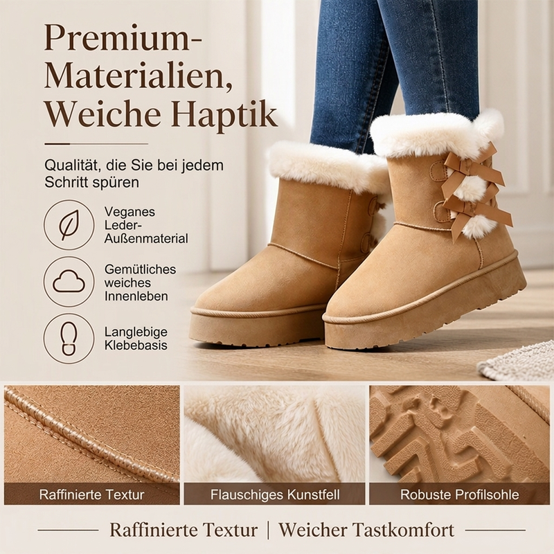 Damen Plateau-Winterboots mit Schleifen und Plüschfutter