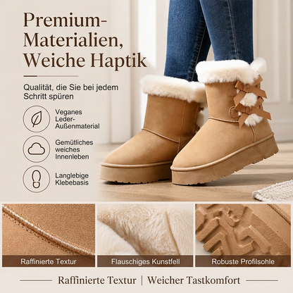Damen Plateau-Winterboots mit Schleifen und Plüschfutter