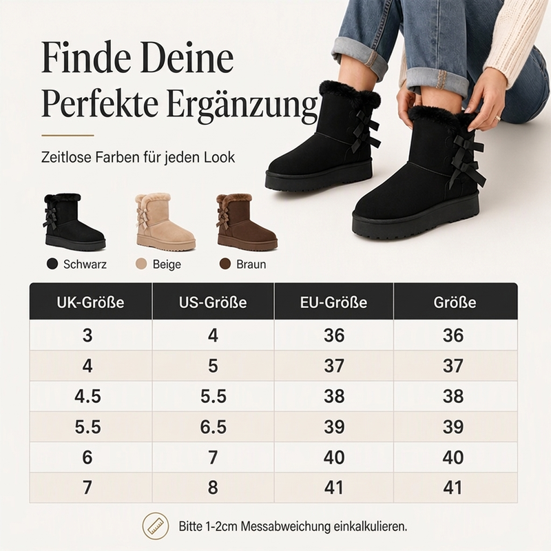 Damen Plateau-Winterboots mit Schleifen und Plüschfutter