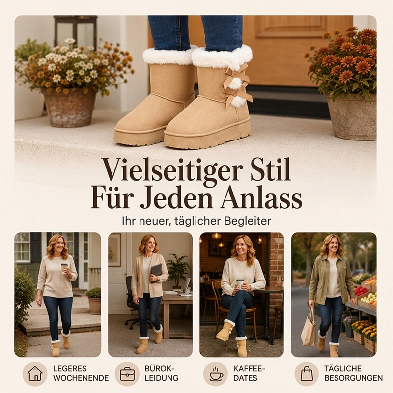 Damen Plateau-Winterboots mit Schleifen und Plüschfutter