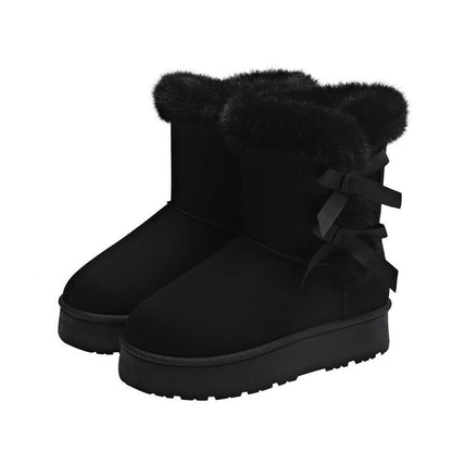 Damen Plateau-Winterboots mit Schleifen und Plüschfutter