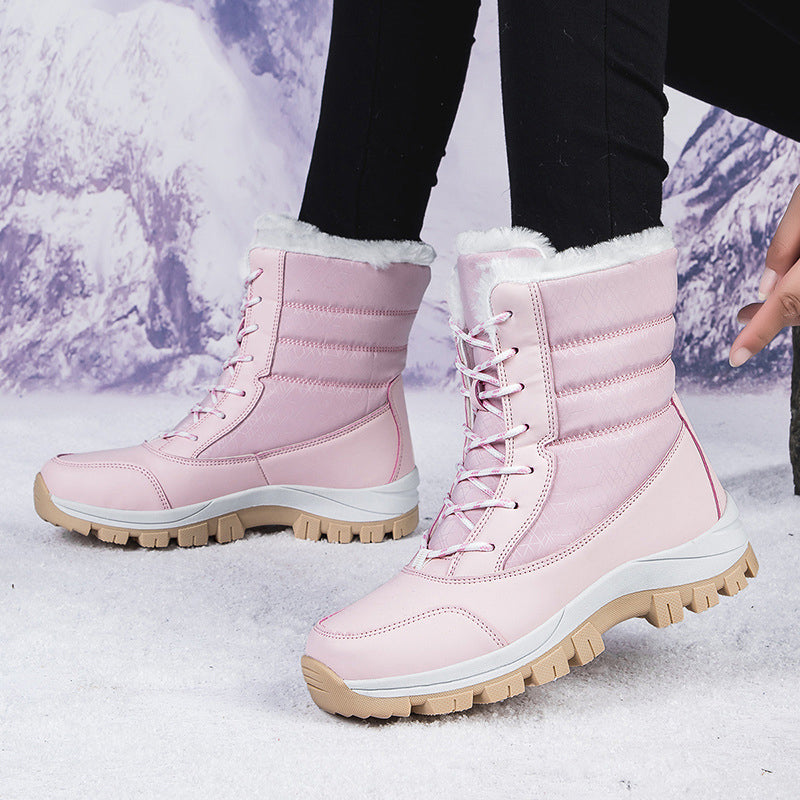 Damen-Winterstiefel mit Plüschfutter und Schnürung