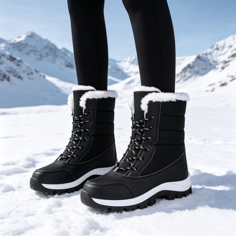 Damen-Winterstiefel mit Plüschfutter und Schnürung