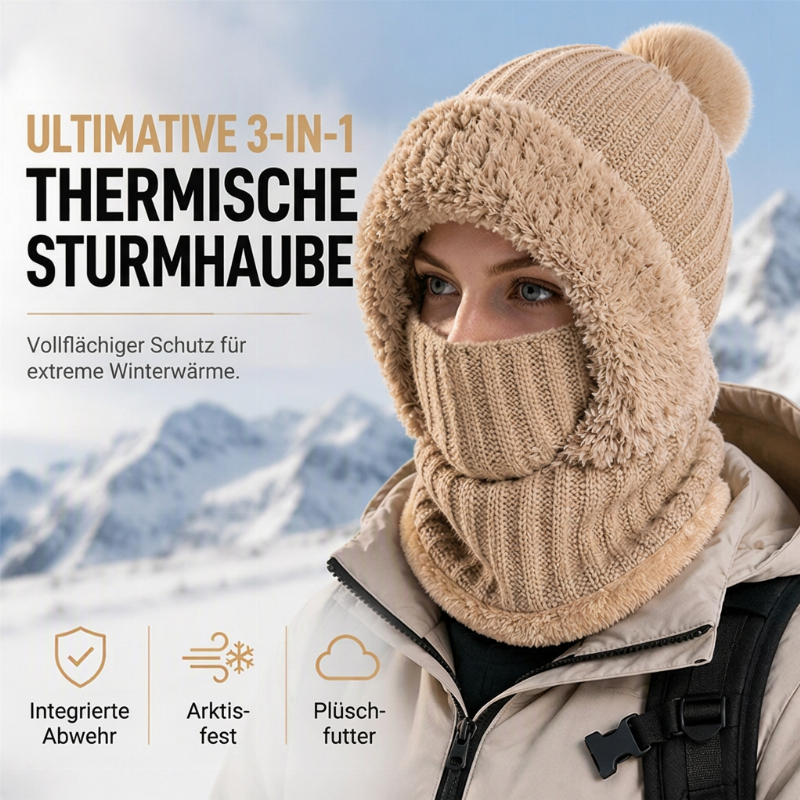 Damen-Strickhaube mit integriertem Schal und Gesichtsmaske