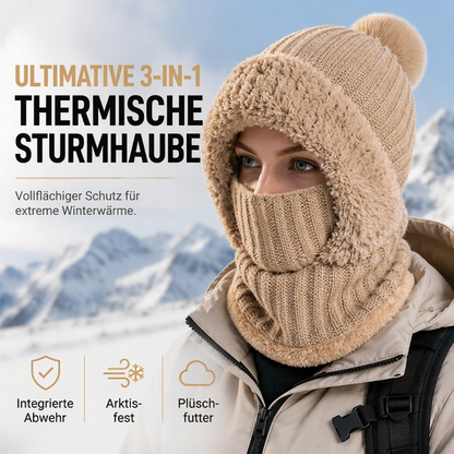 Damen-Strickhaube mit integriertem Schal und Gesichtsmaske