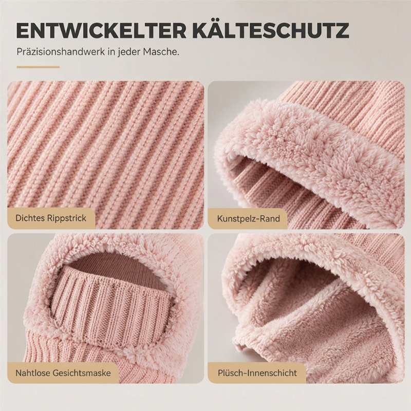Damen-Strickhaube mit integriertem Schal und Gesichtsmaske