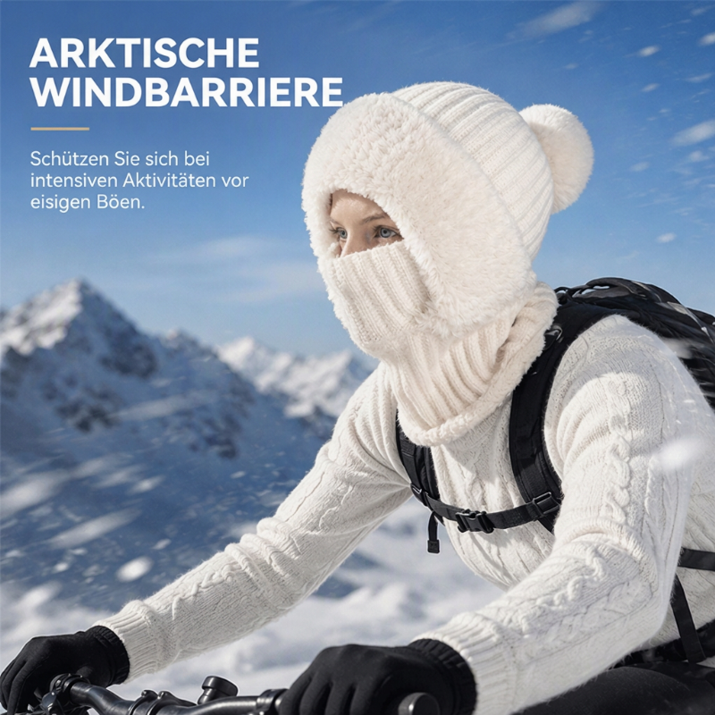 Damen-Strickhaube mit integriertem Schal und Gesichtsmaske