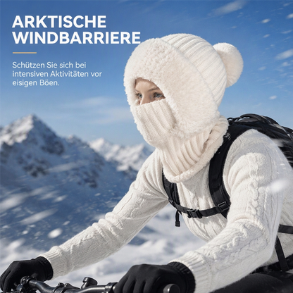 Damen-Strickhaube mit integriertem Schal und Gesichtsmaske