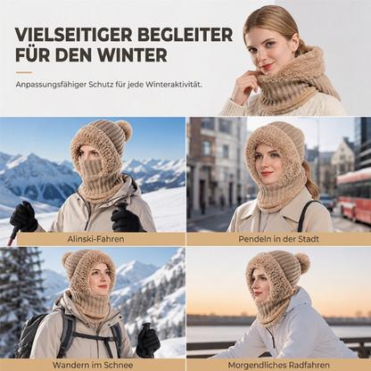 Damen-Strickhaube mit integriertem Schal und Gesichtsmaske