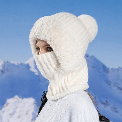 Damen-Strickhaube mit integriertem Schal und Gesichtsmaske