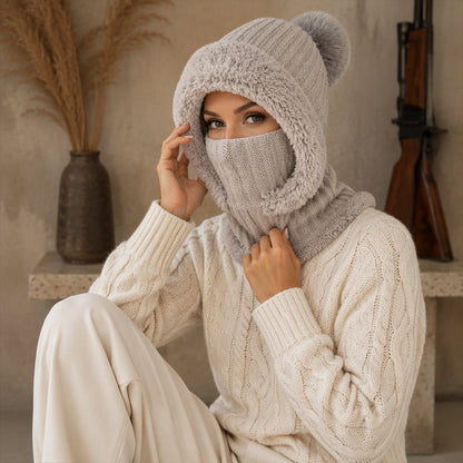 Damen-Strickhaube mit integriertem Schal und Gesichtsmaske