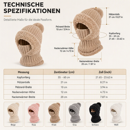 Damen-Strickhaube mit integriertem Schal und Gesichtsmaske