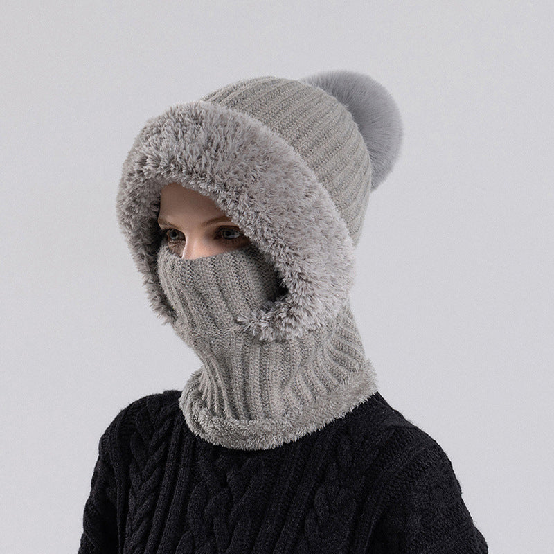 Damen-Strickhaube mit integriertem Schal und Gesichtsmaske