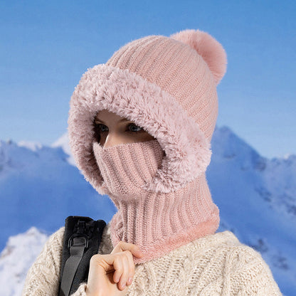 Damen-Strickhaube mit integriertem Schal und Gesichtsmaske