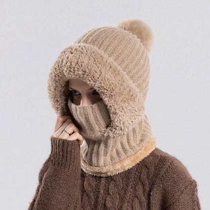 Damen-Strickhaube mit integriertem Schal und Gesichtsmaske