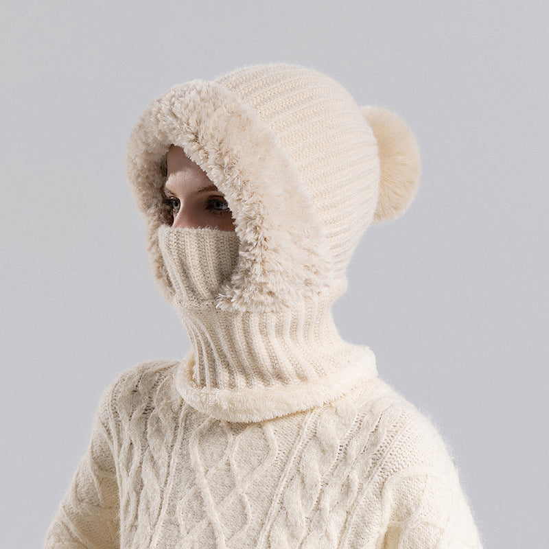 Damen-Strickhaube mit integriertem Schal und Gesichtsmaske