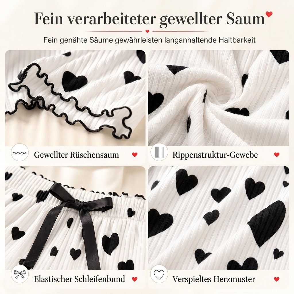 Damen-Pyjama-Set mit Herzen – Ripp-Trägertop & lange Hose