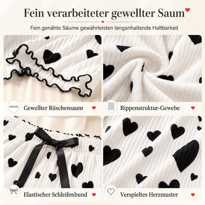 Damen-Pyjama-Set mit Herzen – Ripp-Trägertop & lange Hose