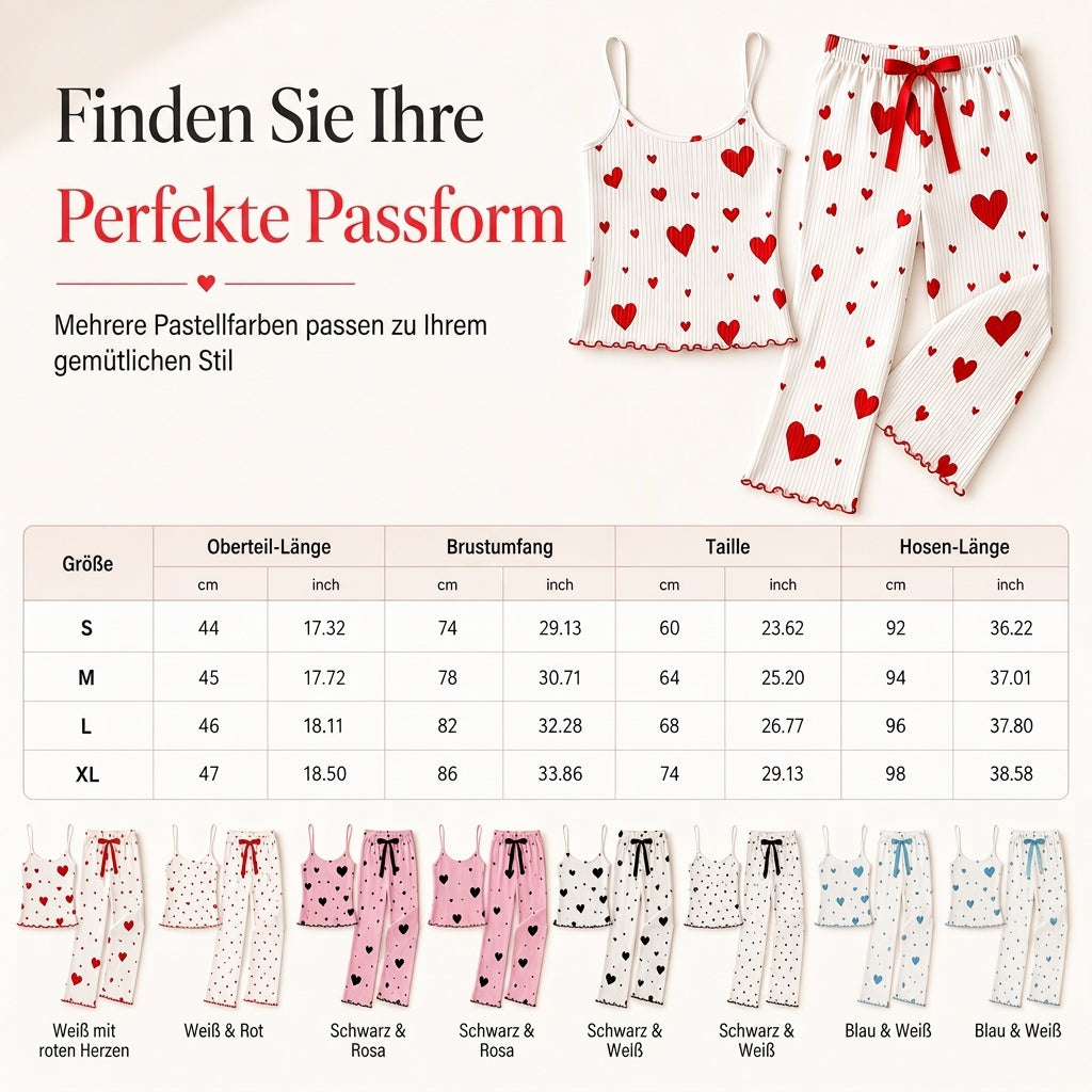 Damen-Pyjama-Set mit Herzen – Ripp-Trägertop & lange Hose