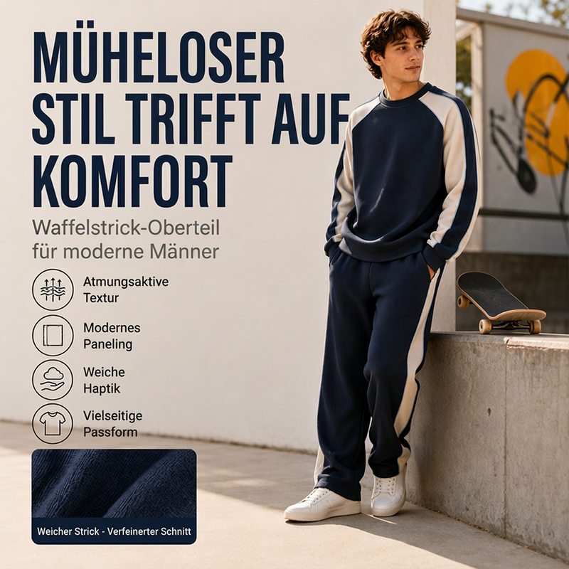 Herren-Sweatshirt mit Waffelstruktur und Kontrasteinsätzen