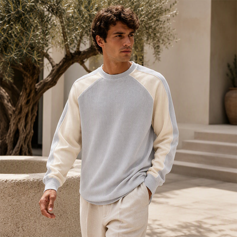 Herren-Sweatshirt mit Waffelstruktur und Kontrasteinsätzen