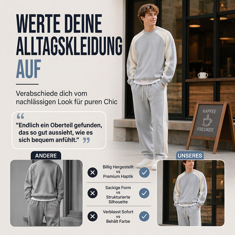 Herren-Sweatshirt mit Waffelstruktur und Kontrasteinsätzen