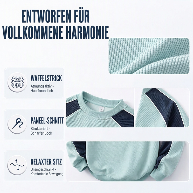 Herren-Sweatshirt mit Waffelstruktur und Kontrasteinsätzen
