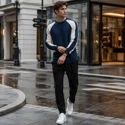 Herren-Sweatshirt mit Waffelstruktur und Kontrasteinsätzen