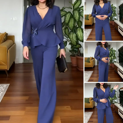 Women's V-Neck Top & Pants 2-Piece Set