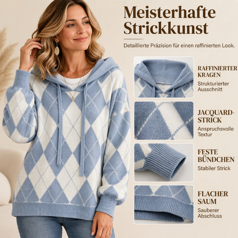 Damen lässiges Argyle Kapuzenpullover